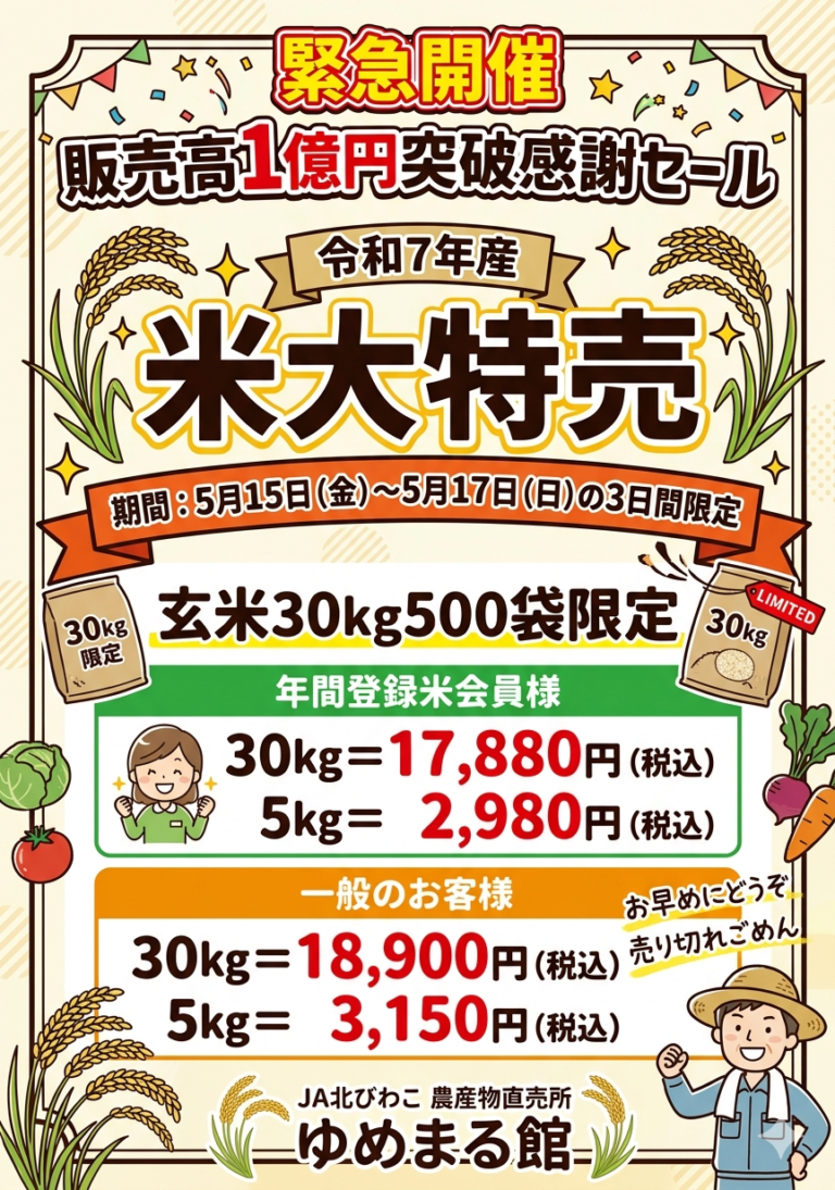 「ゆめまる館」販売高１億円突破感謝セール【お知らせ】